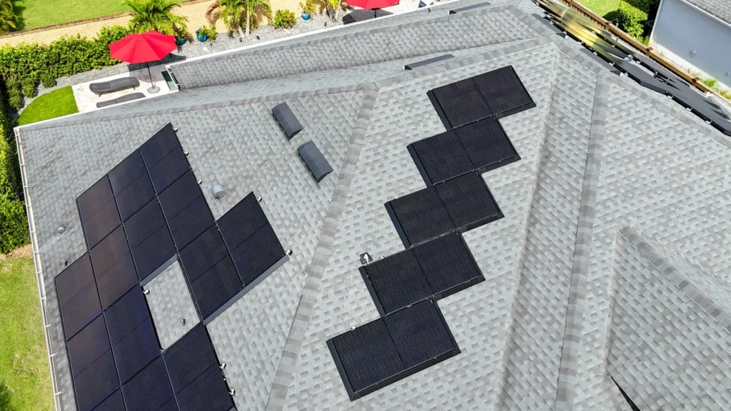 solar panels on an asphalt shingle roof