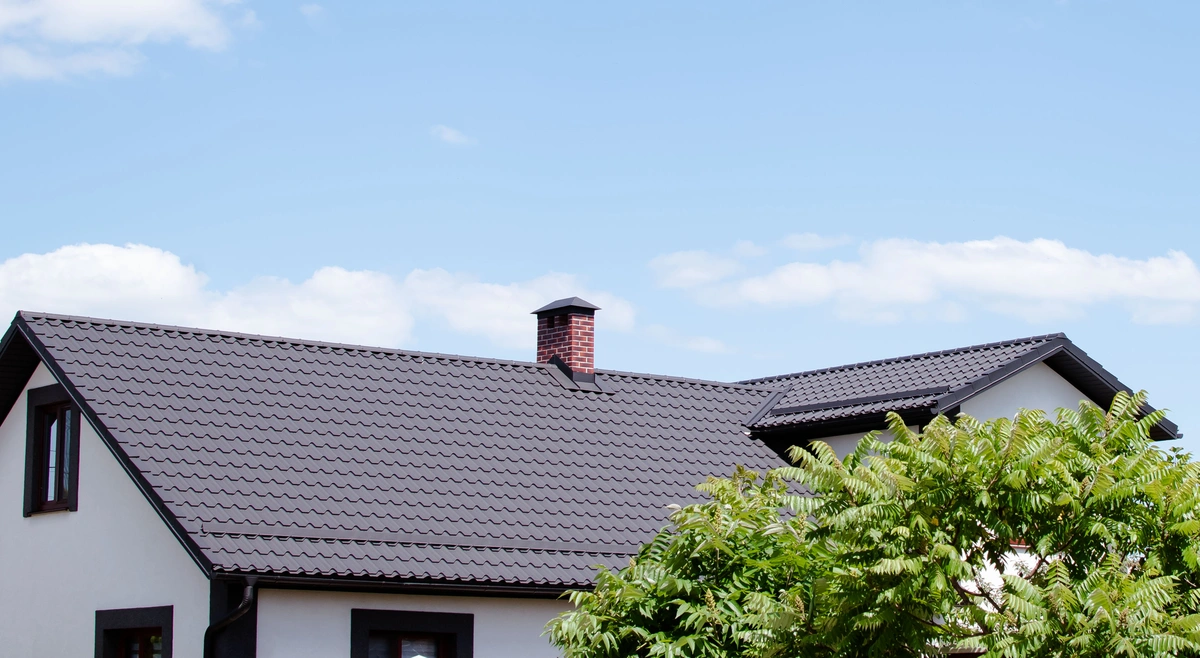 house tile roof view with tree front