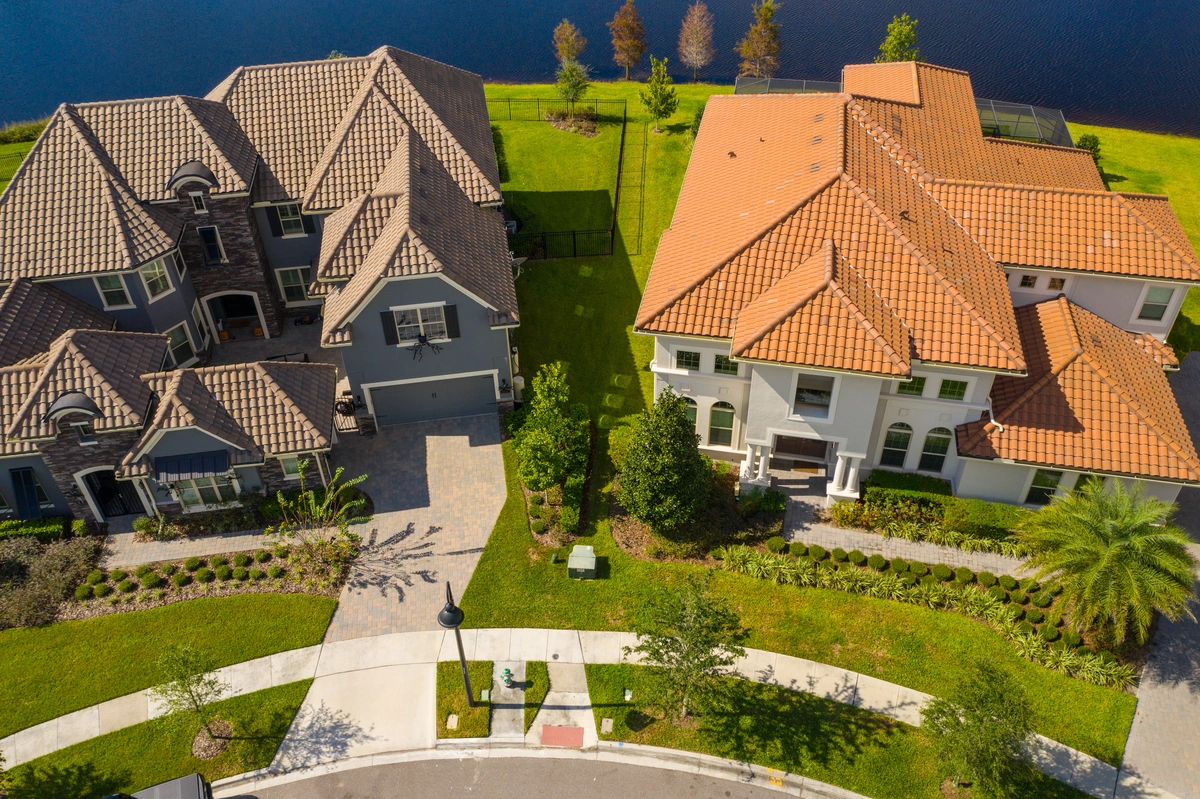 an overhead view of two roofs in florida