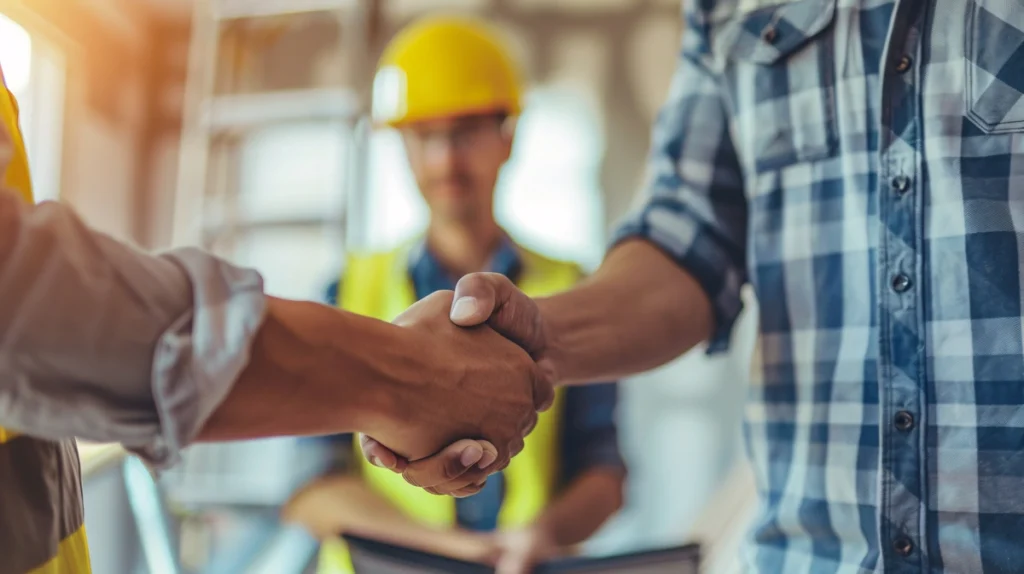 business owner and contractor handshaking