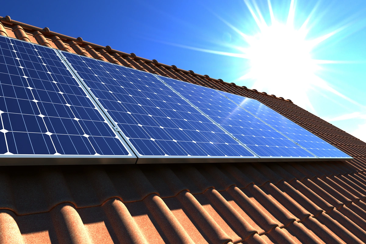 sun and solar panels