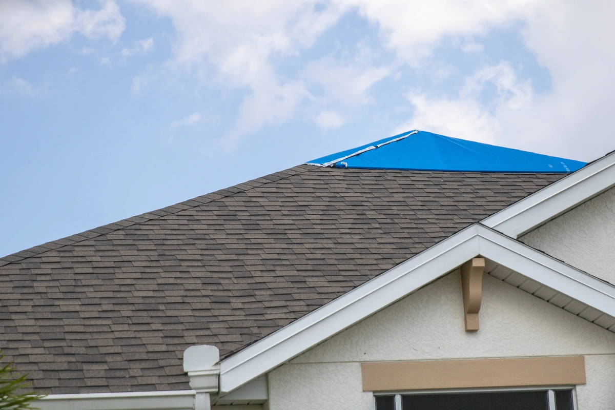 house roof top covered with tarp