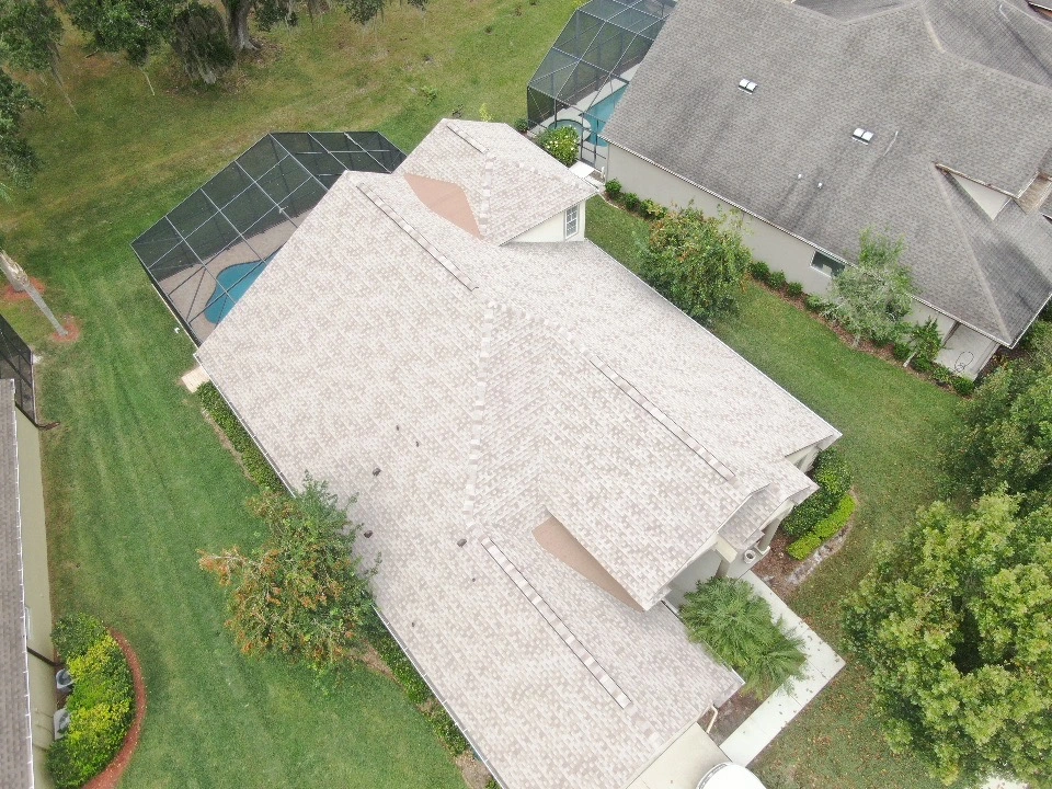 aerial view of a new roof installation in Riverview, FL