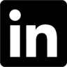 Black and white LinkedIn logo featuring a lowercase "in" inside a rounded square.